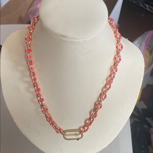 J. Crew Factory Gold Chain Necklace with Hot Pink Enamel Links